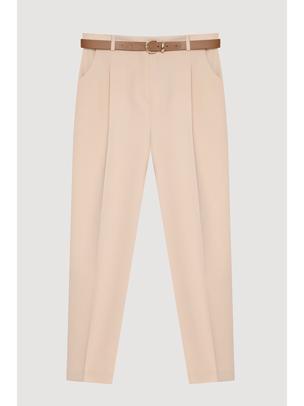 Kemer Aksesuarlı Pensli Pantolon Bej