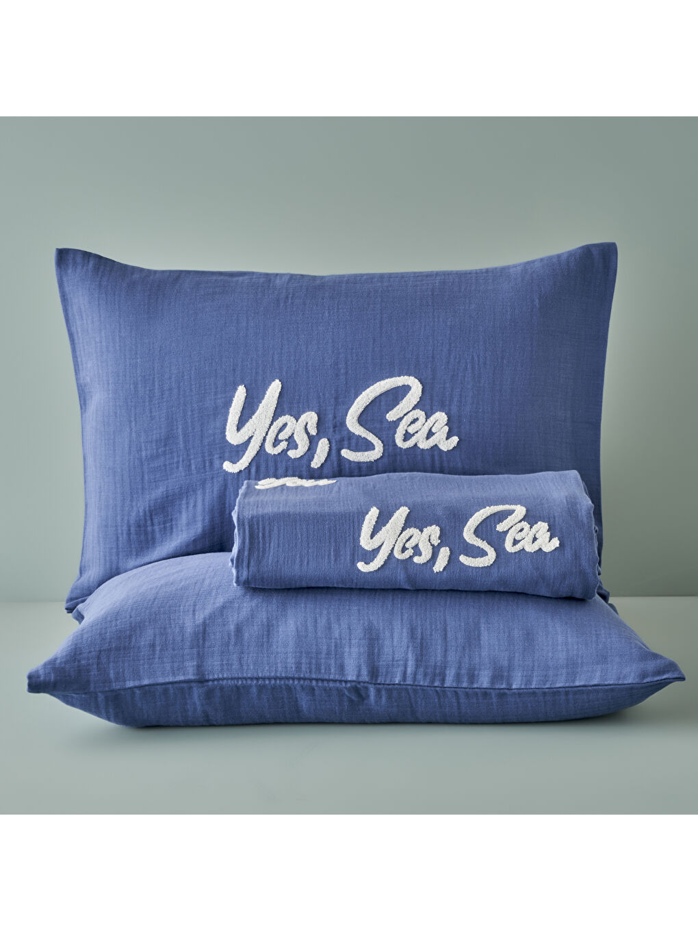 %100 Pamuk Marine Punch Nakışlı Çift Kişilik Yatak Örtüsü Seti Lacivert (240x260 cm)-3