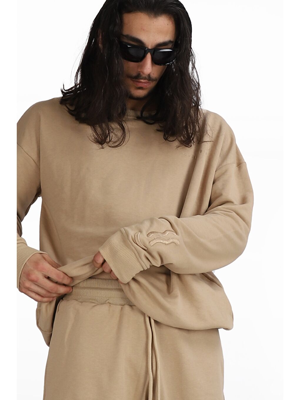 Erkek Reincarnation Oversize Bej %100 Pamuk Sweatshirt-1