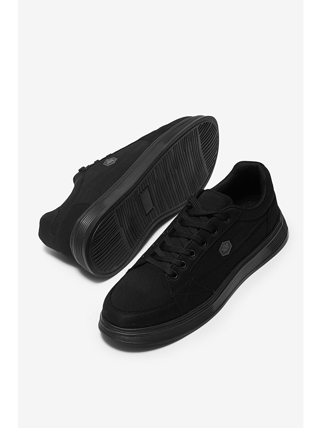 Erkek Siyah Rahat Kalıp Faylon Taban Bağcıklı Spor Ayakkabı-2