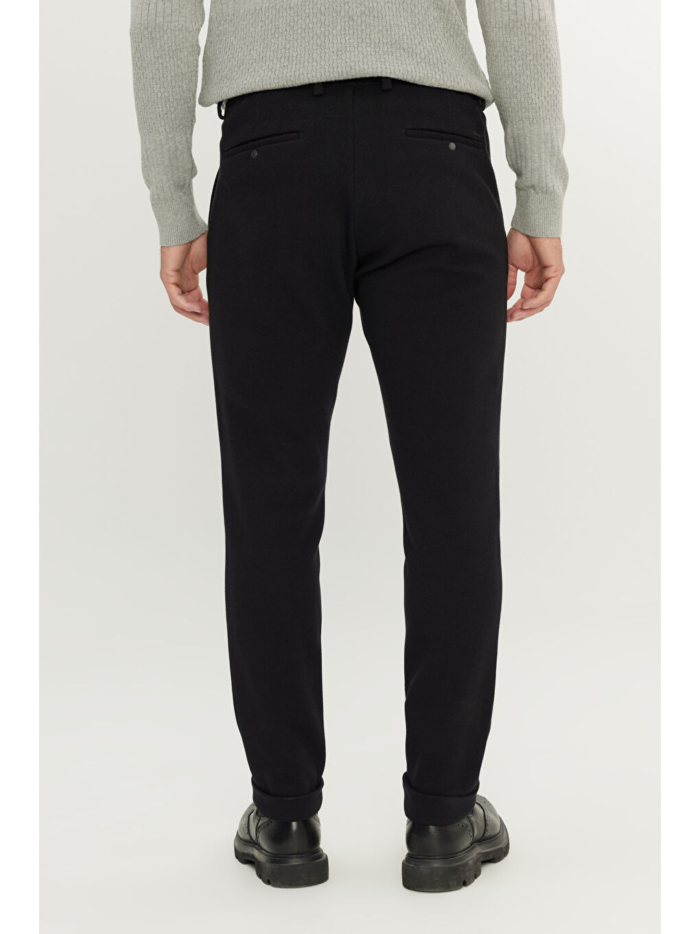 Erkek Siyah Slim Fit Dar Kesim Beli Bağlamalı Yan Cep Esnek Casual Pantolon-5