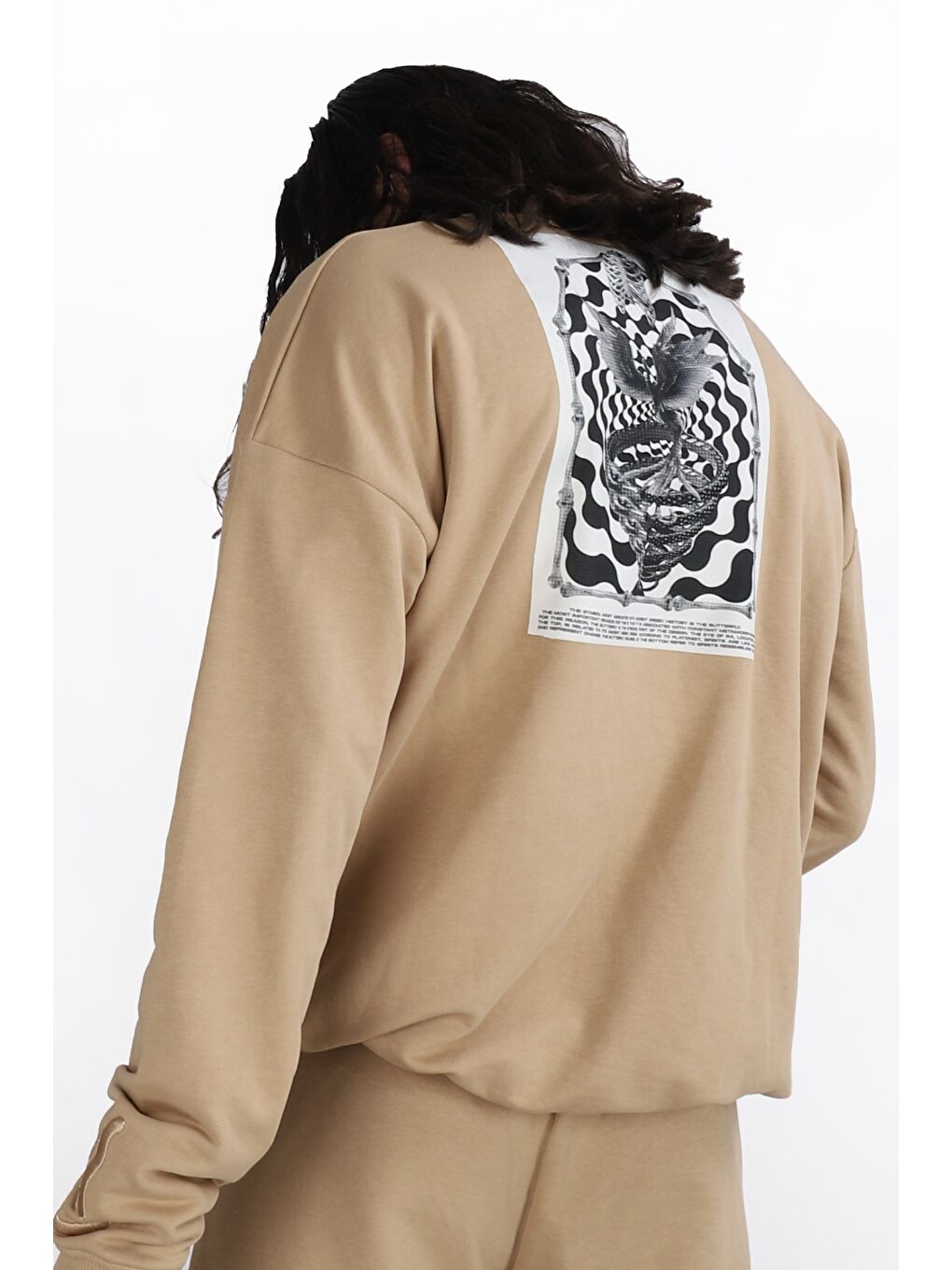 Erkek Reincarnation Oversize Bej %100 Pamuk Sweatshirt-2