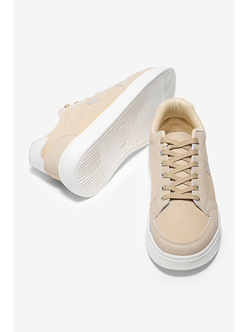 Erkek Bej Rahat Kalıp Faylon Taban Bağcıklı Spor Ayakkabı-2