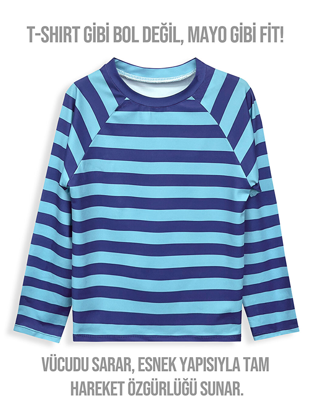 Mavi UV Korumalı Çizgili Erkek Çocuk Mayo T-shirt-1