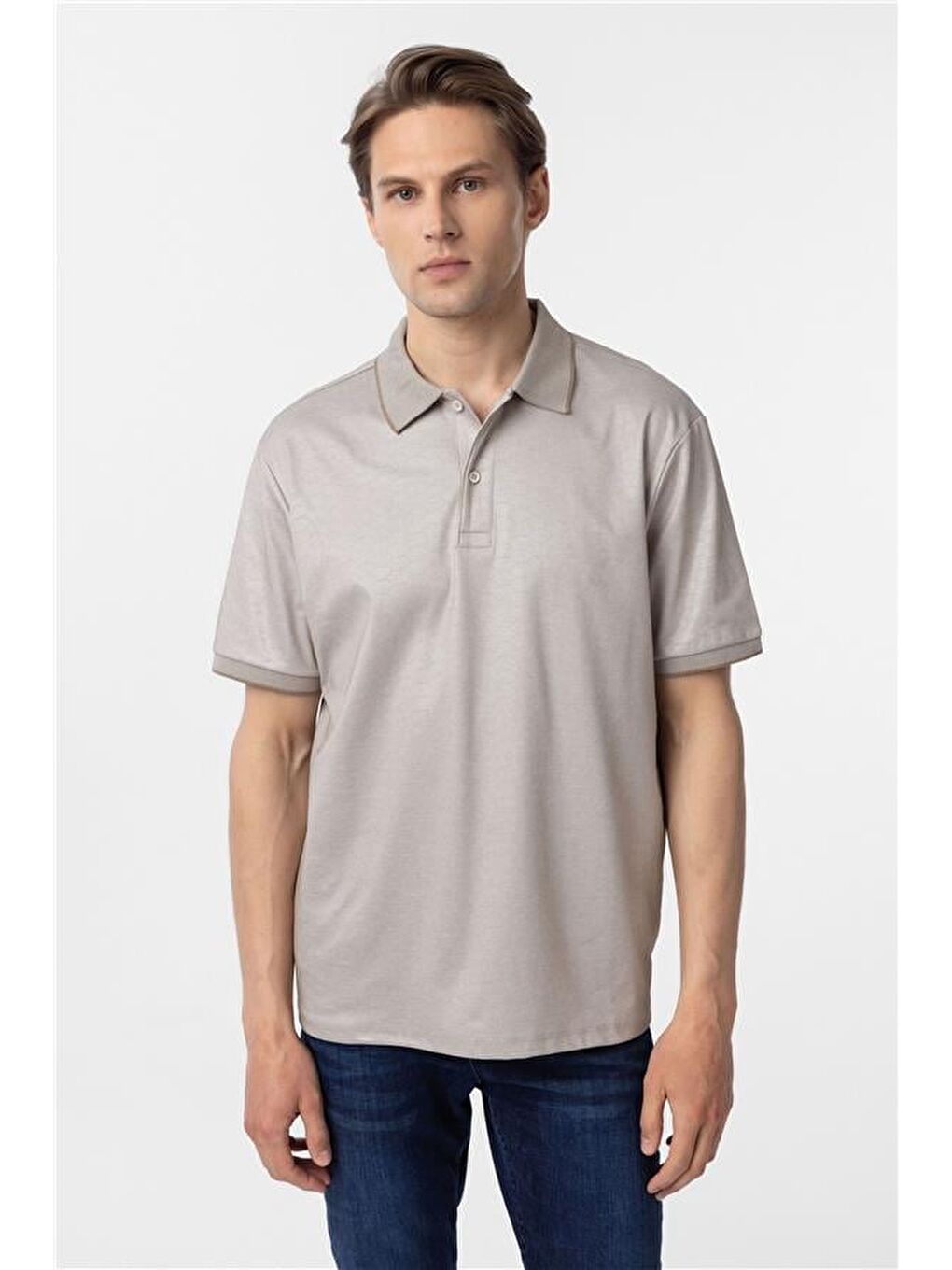 Bej Regular Baskılı Polo Yaka Tişört