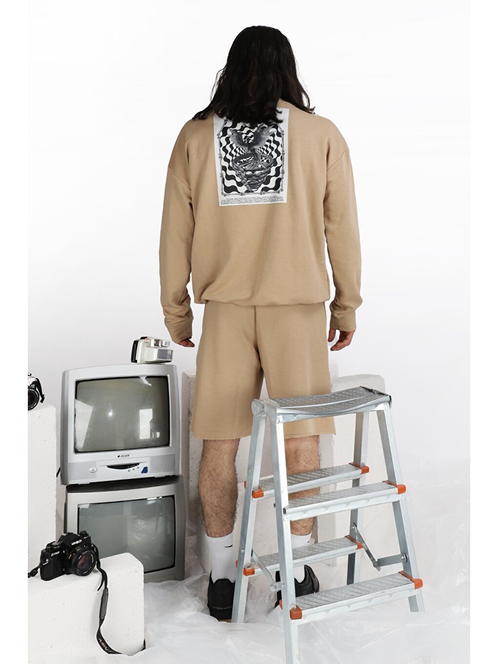 Erkek Reincarnation Oversize Bej %100 Pamuk Sweatshirt-3