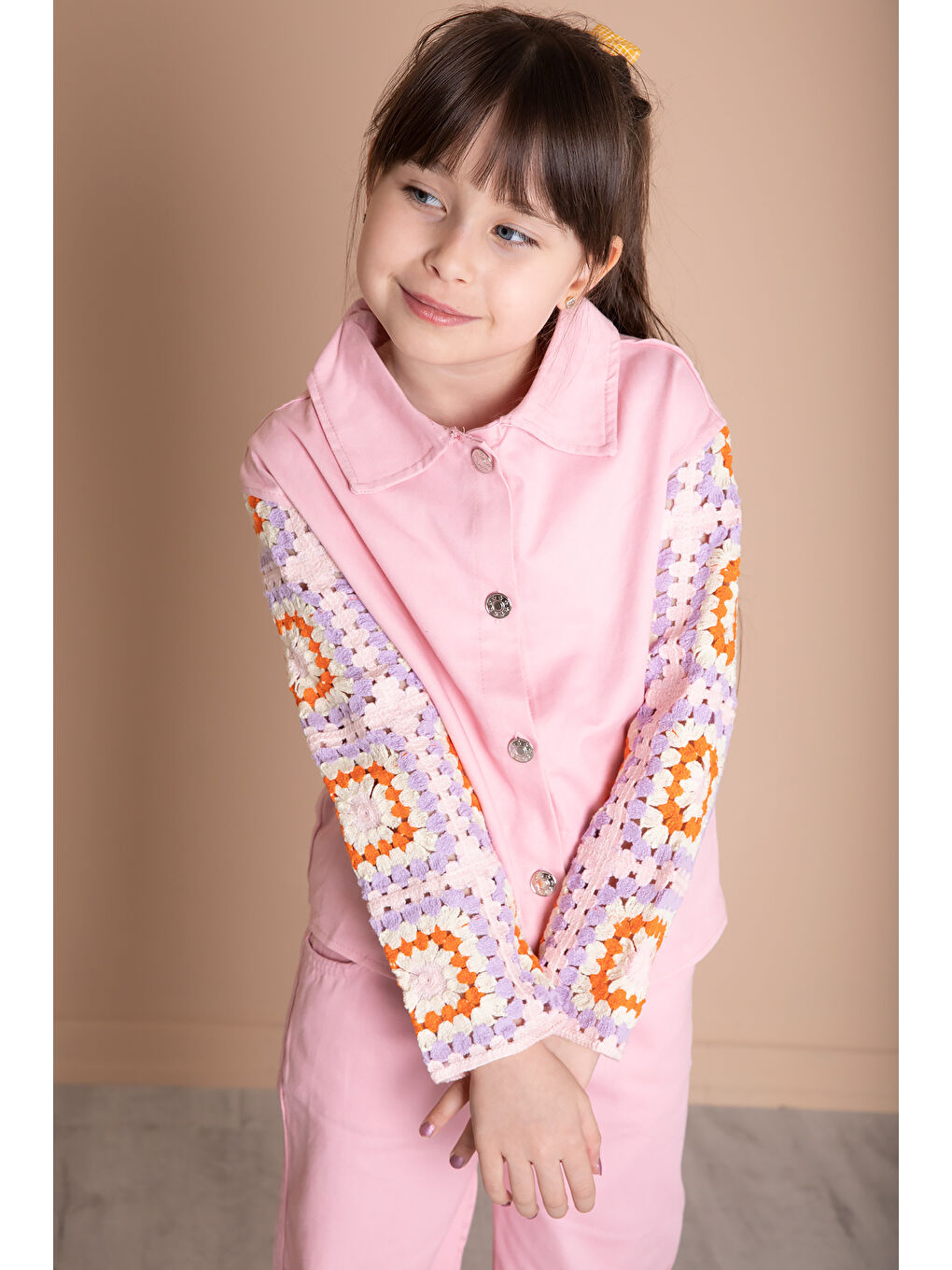 Pembe Nakış Detaylı Kolları Dantel Kız Çocuk Alt Üst Takım 20336-1