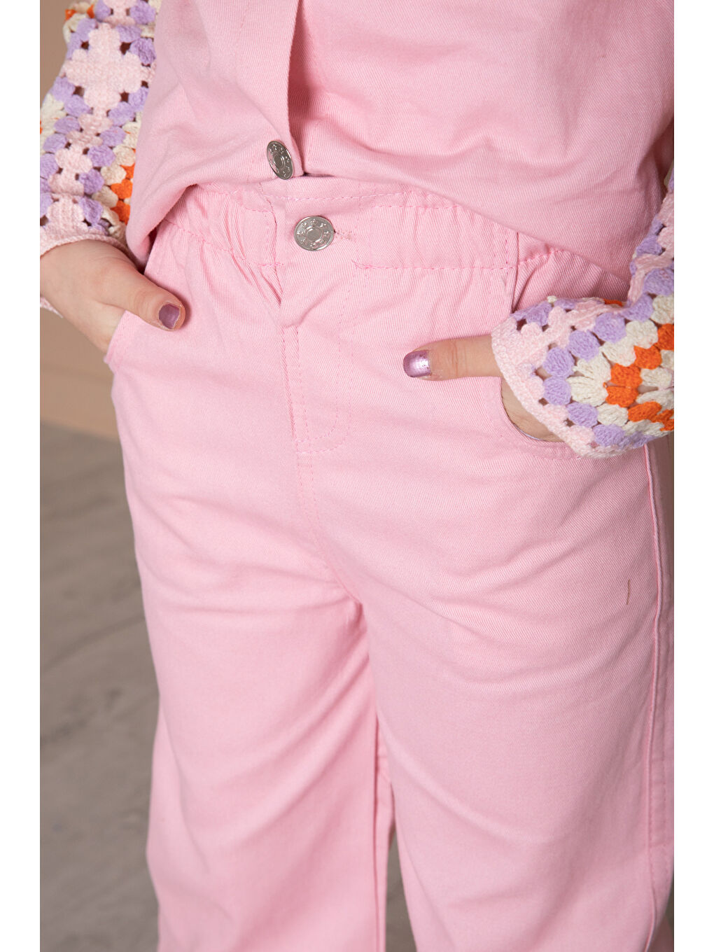 Pembe Nakış Detaylı Kolları Dantel Kız Çocuk Alt Üst Takım 20336-3