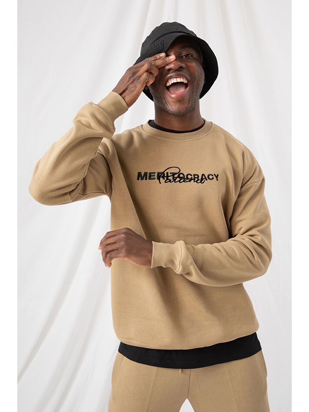 Erkek Meritocracy Oversize Bej Sweatshirt
