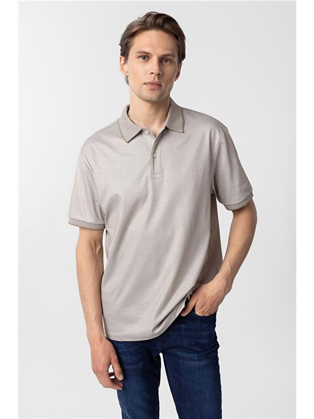 Bej Regular Baskılı Polo Yaka Tişört-2