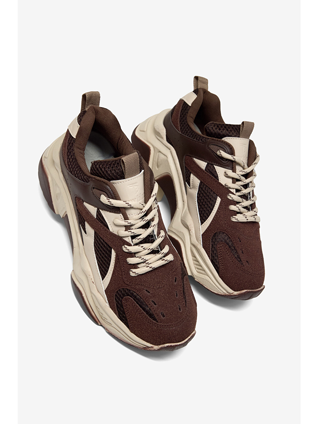 Kahverengi Kadın Kahve Rahat Kalıp Poli Taban Bağcıklı Sneaker-3