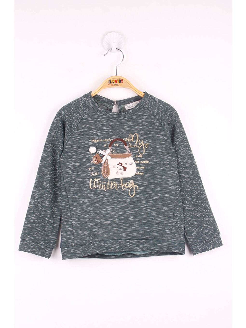 Yeşil Kız Çocuk Çanta Nakışlı Sweatshirt-2