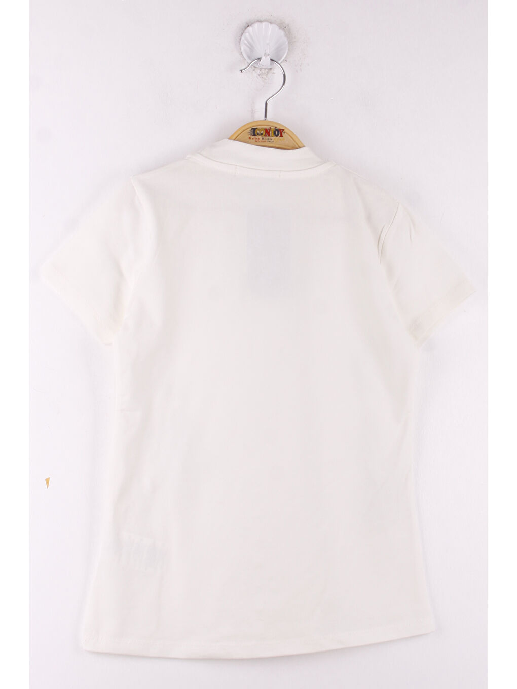 Ekru Kız Çocuk Önü Dantelli Okul Tişört-1