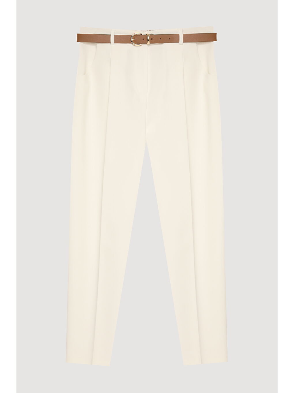 Kemer Aksesuarlı Pensli Pantolon Ekru