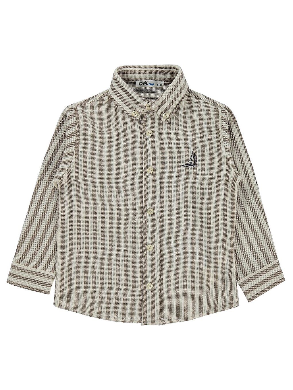 Kahverengi Boys Çizgili Basic 2-5 Yaş Gömlek - Kahve 2-3 Yaş