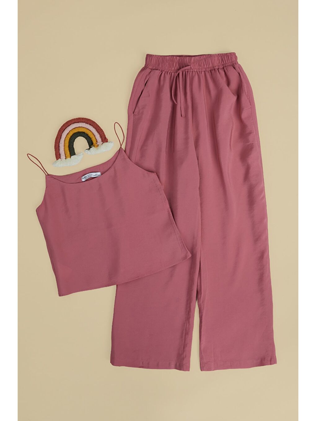 Pembe Basic İp Askılı Beli Lastikli Kız Çocuk 2 Li Takım