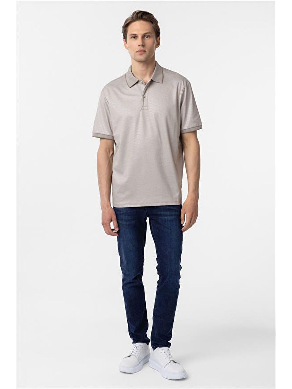 Bej Regular Baskılı Polo Yaka Tişört-5