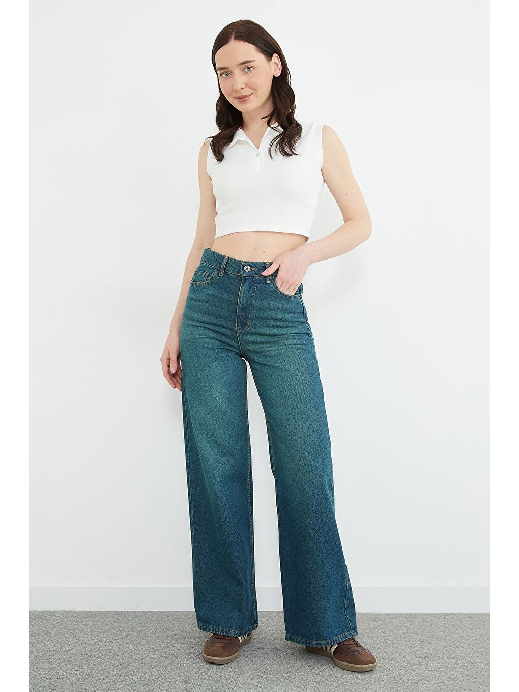 Yeşil Fermuarlı Palazzo Jean