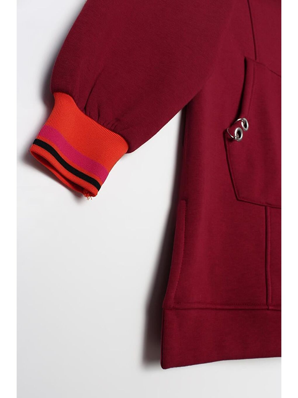 Bordo-Çıtçıt Yakalı Ribana Detaylı Şardonlu Sweat Tunik-5