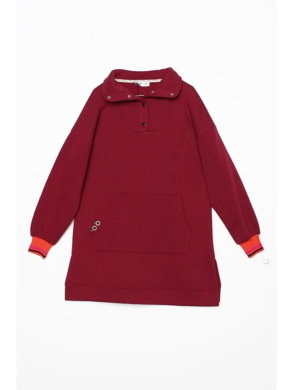 Bordo-Çıtçıt Yakalı Ribana Detaylı Şardonlu Sweat Tunik-6