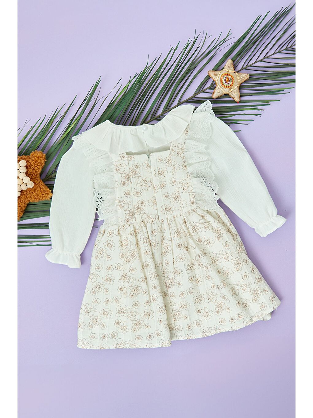Beyaz Tavşan Aksesuar Detaylı Gömlekli Kız Çocuk Elbise-2