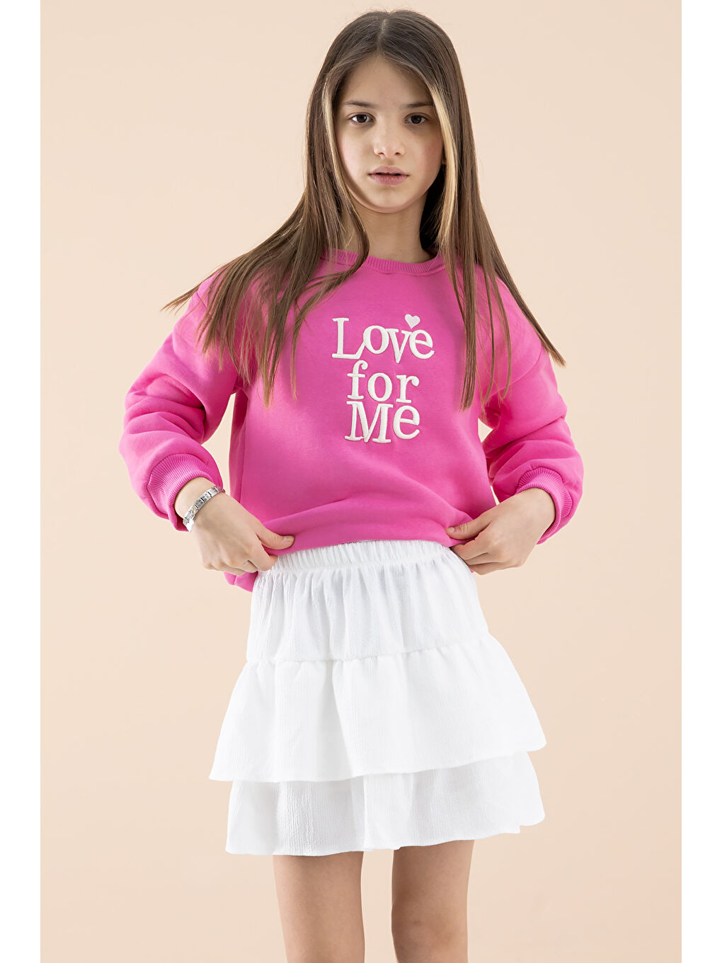 Pembe Şardonlu Kız Çocuk Etekli Takım 20250-3