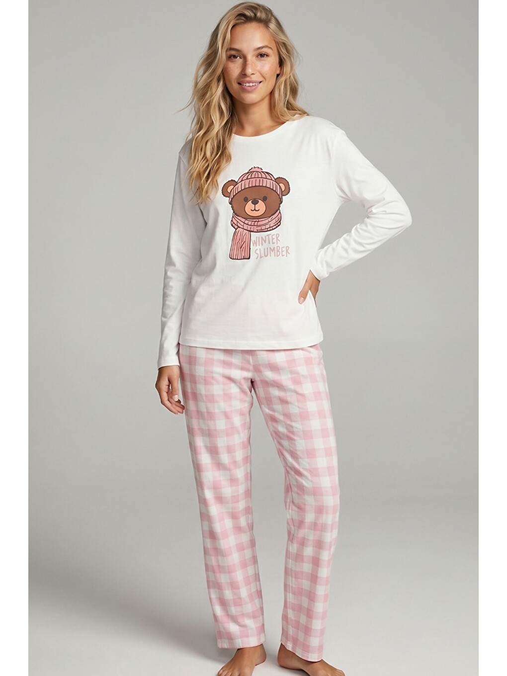 Karışık Örme Pamuklu Pijama Takımı 8027-1