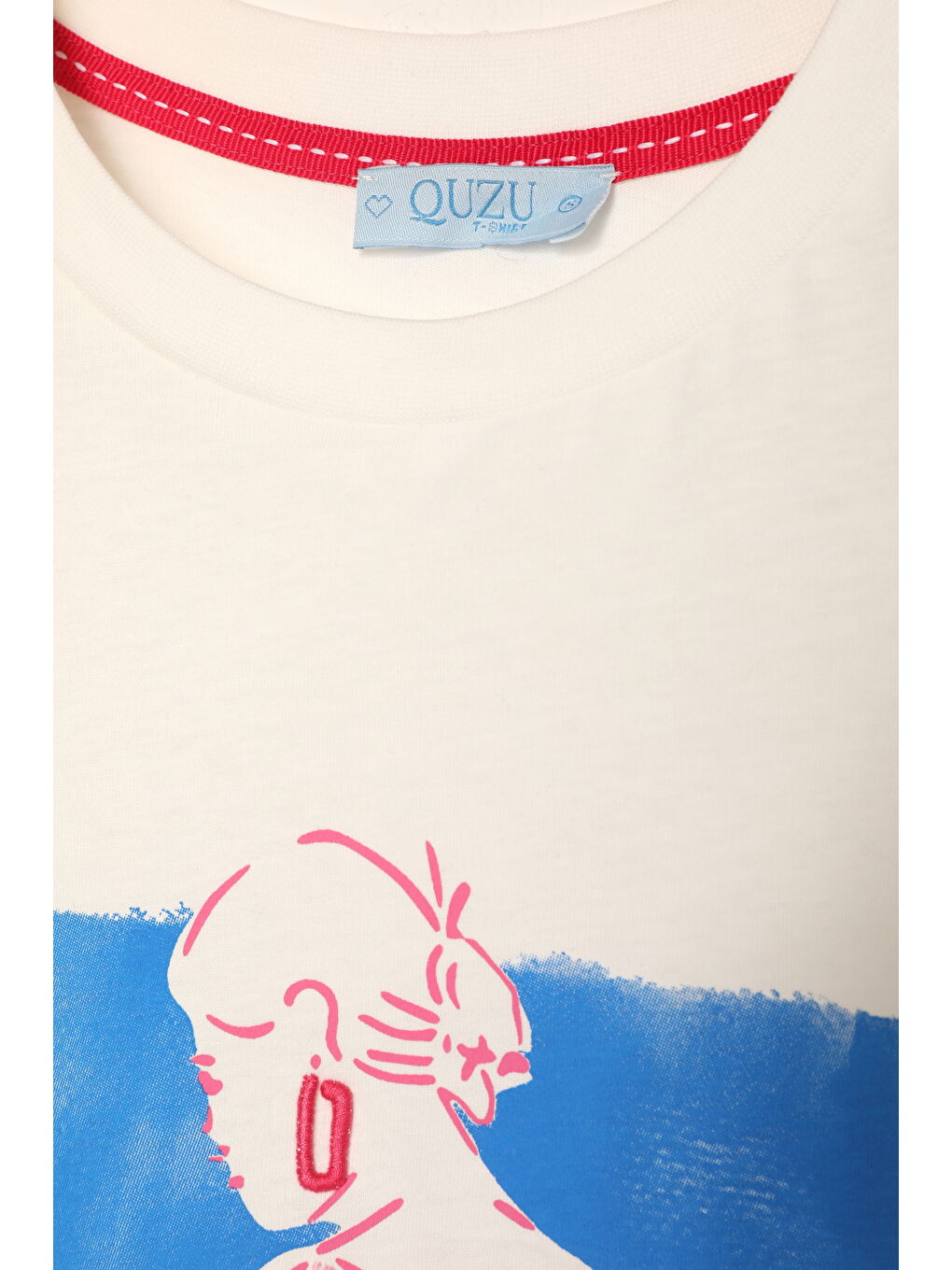 Nakış Yazılı Baskılı Kısa Kol Tişört Ekru-1