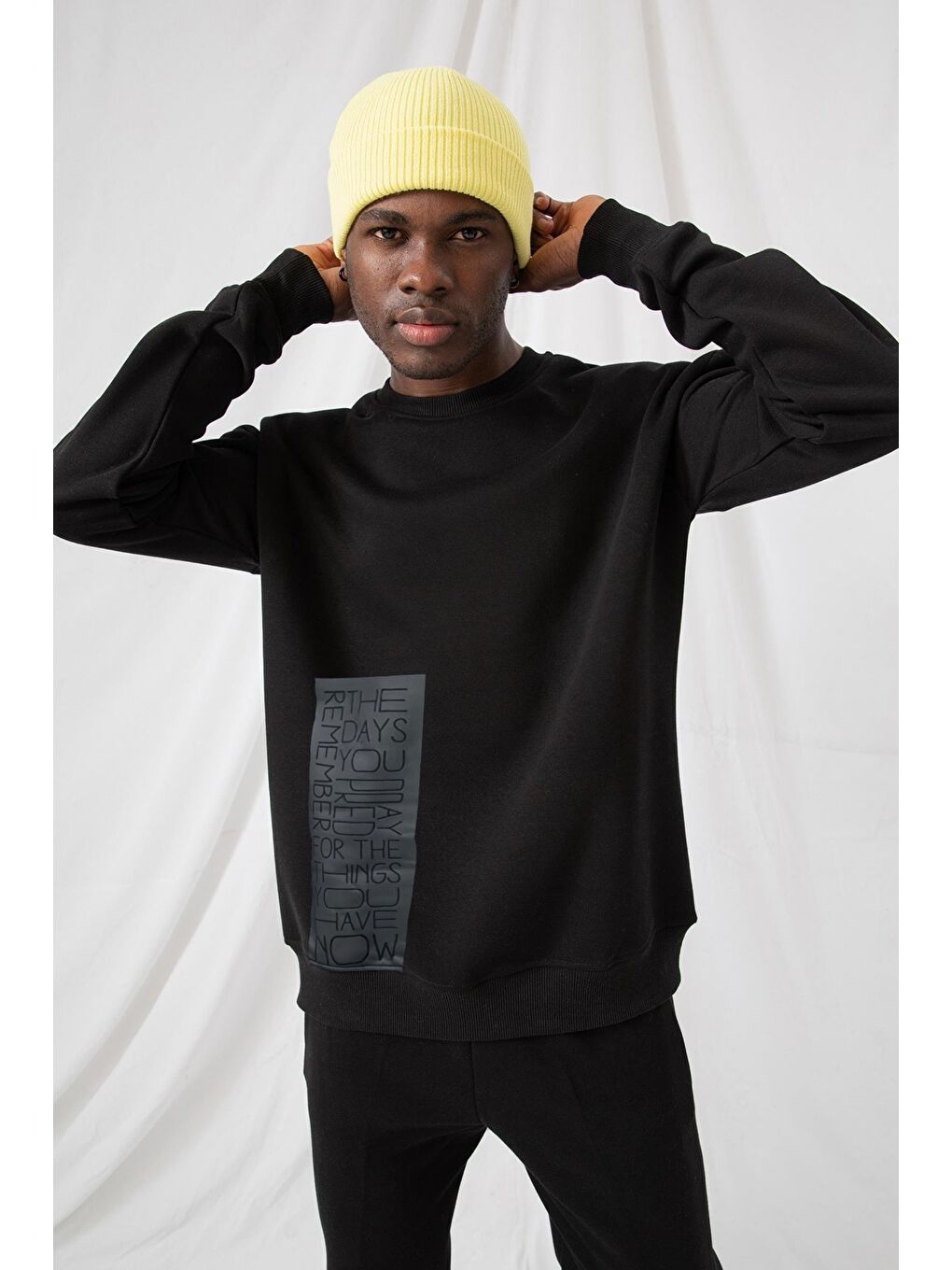 Erkek Remember Oversize Siyah %100 Pamuk Sweatshirt