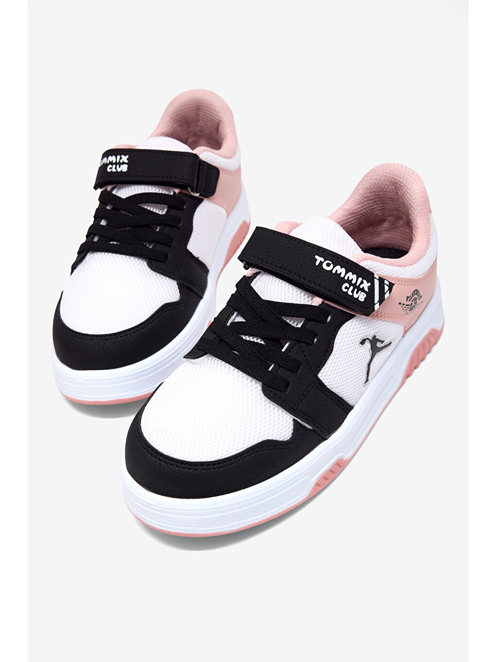 Çocuk Unisex Siyah Pudra Rahat Kalıp Ortopedik Cırtlı Sneaker
