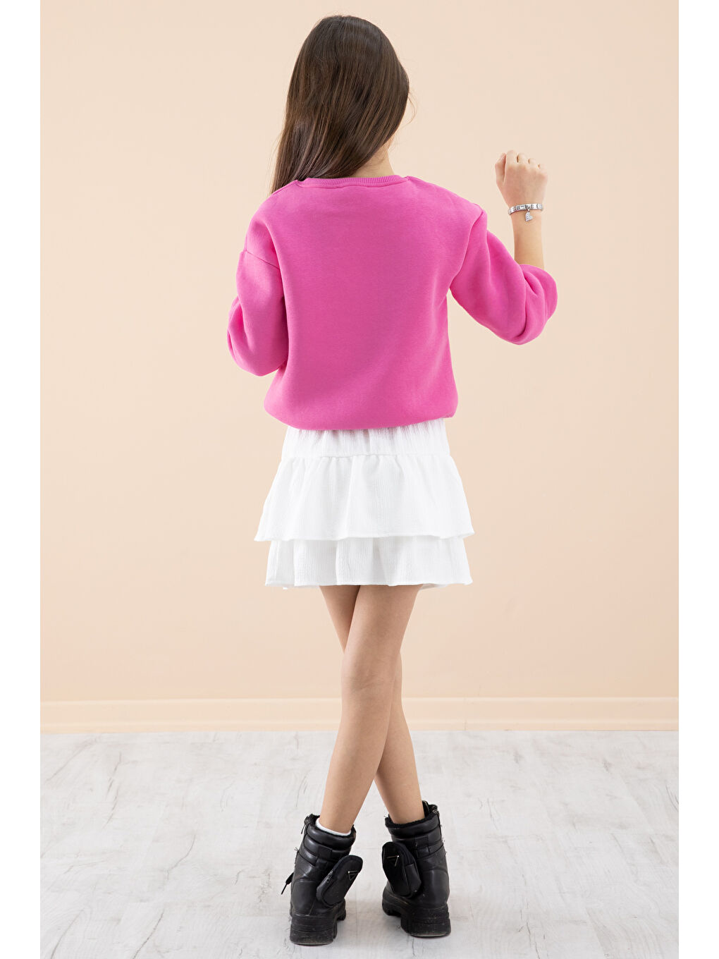 Pembe Şardonlu Kız Çocuk Etekli Takım 20250-4