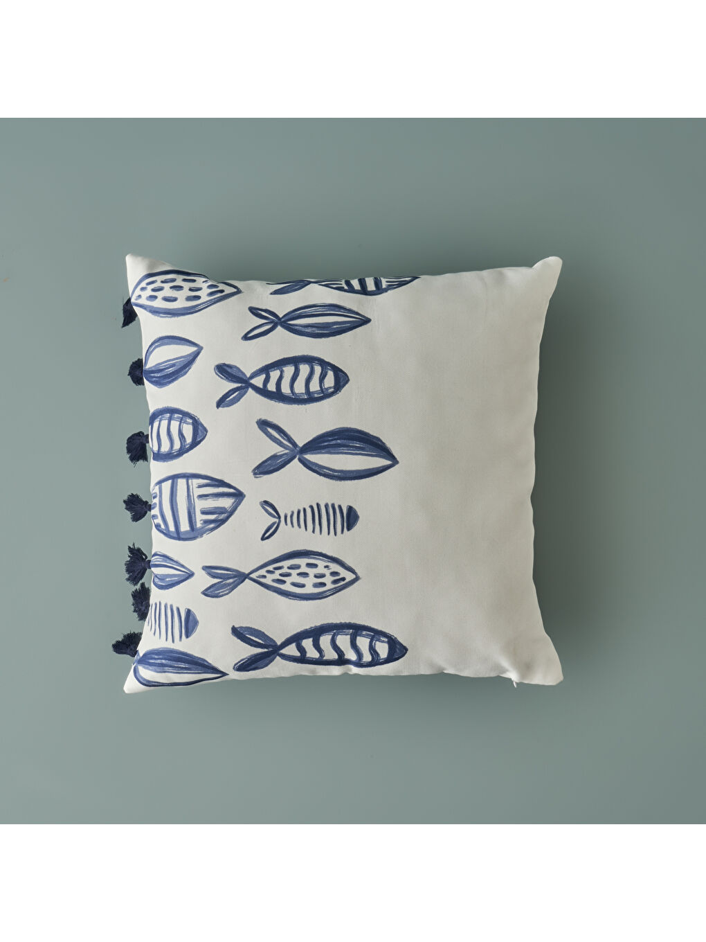 %100 Pamuk Marine Püsküllü Kırlent Kılıfı Beyaz (45x45 cm)