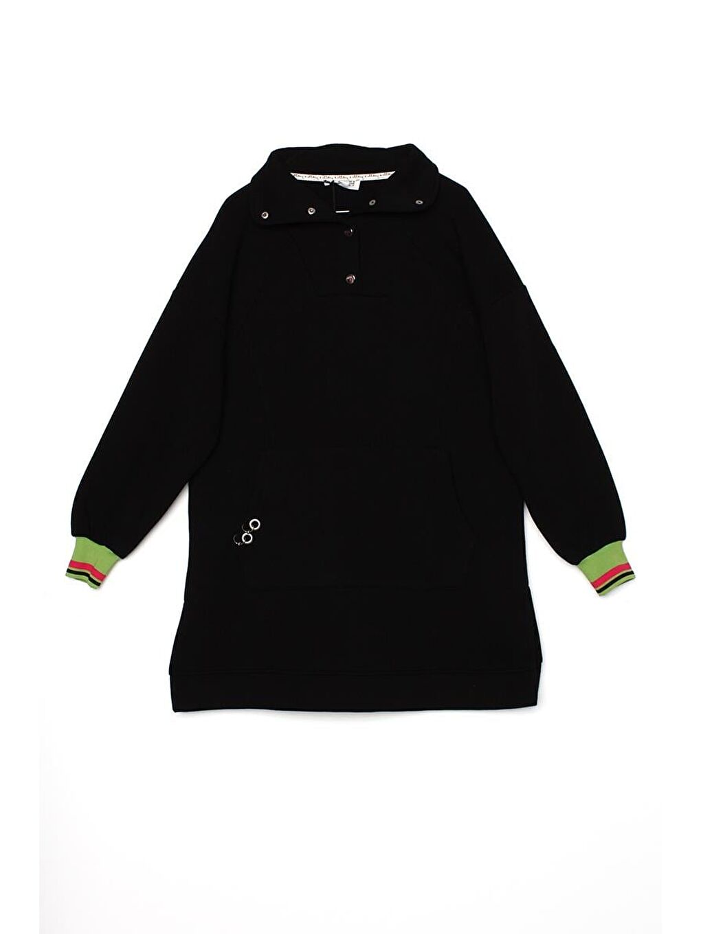 Siyah-Çıtçıt Yakalı Ribana Detaylı Şardonlu Sweat Tunik-6