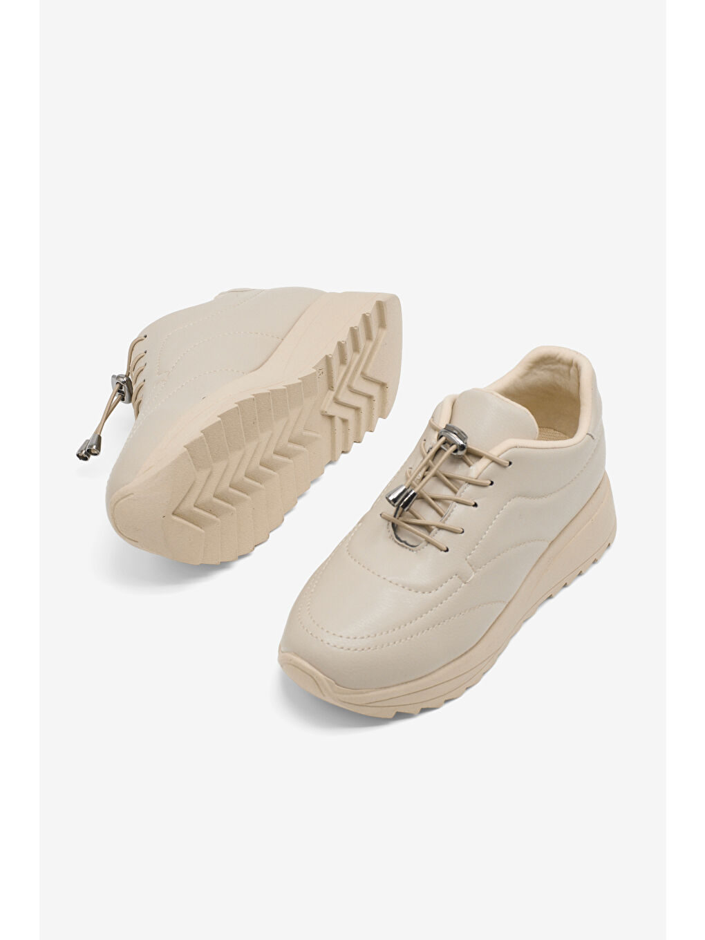 Kadın Bej Rahat Kalıp Bağcıklı Kadın Ayakkabı-2