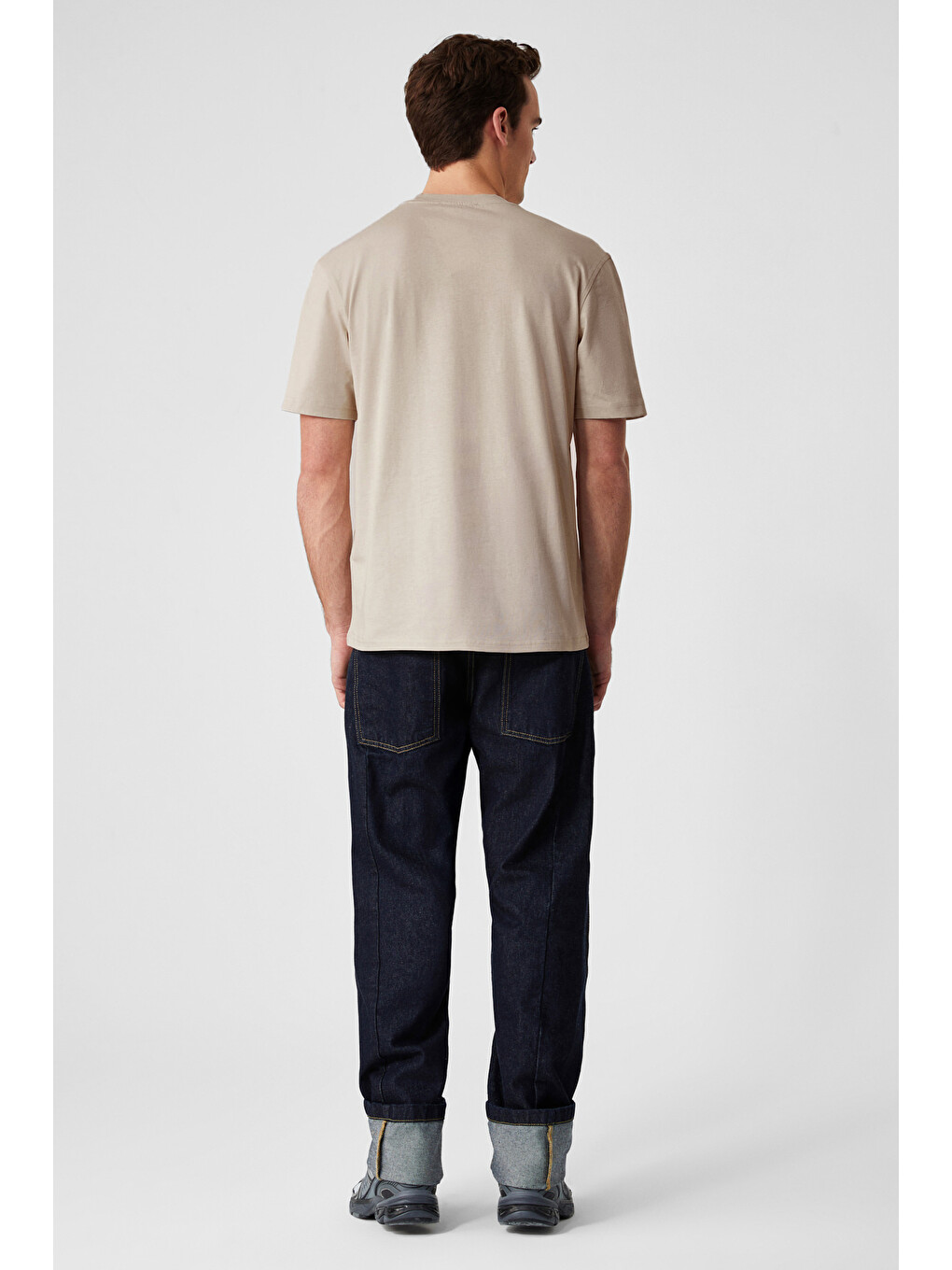 Bej Solo Erkek %100 Organik Pamuklu Kalın Dokulu Comfort Fit Bisiklet Yakalı AÇIK BEJ T-Shirt-4
