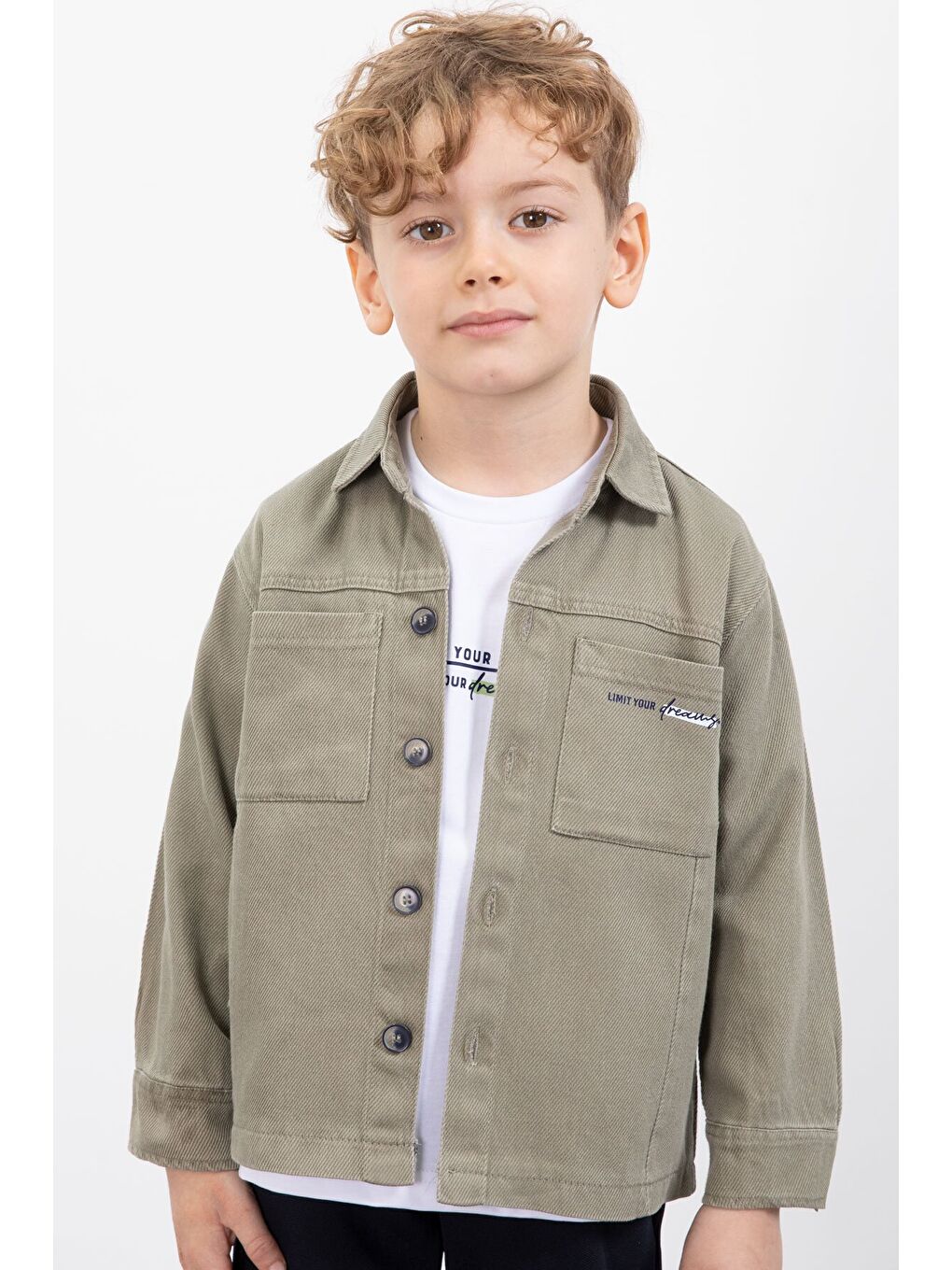 Haki Yazılı Düğmeli Gömlekli Erkek Çocuk Pantolonlu 3lü Takım 23372-1