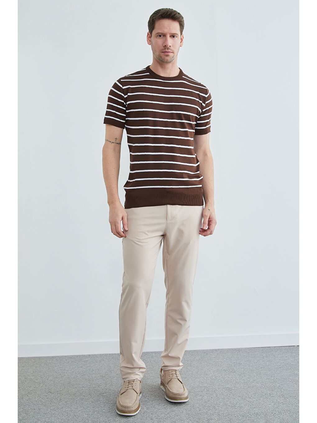 Bej Beli Bağcıklı Lastikli Pantolon