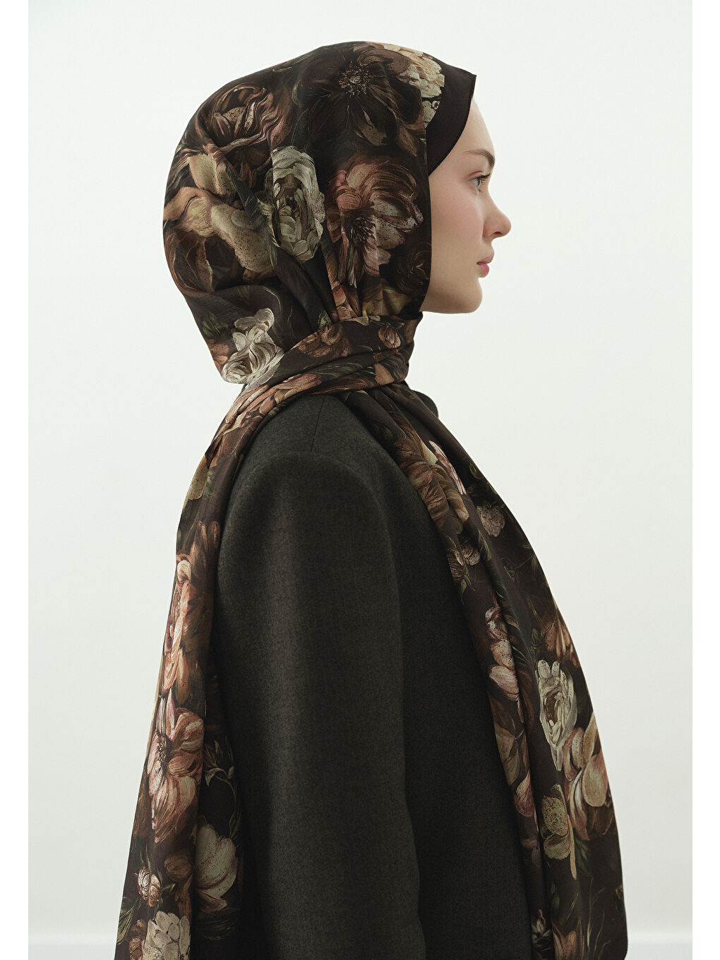 Kahverengi ROSINE DESENLİ PAMUK VİSKON ŞAL KAHVE-1