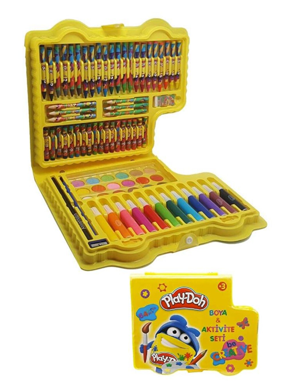 Boya Ve Aktivite Seti 64 Parça 1 Paket Play Doh Kırtasiye Seti Kuru Boya Sulu Boya Pastel Boya Keçel