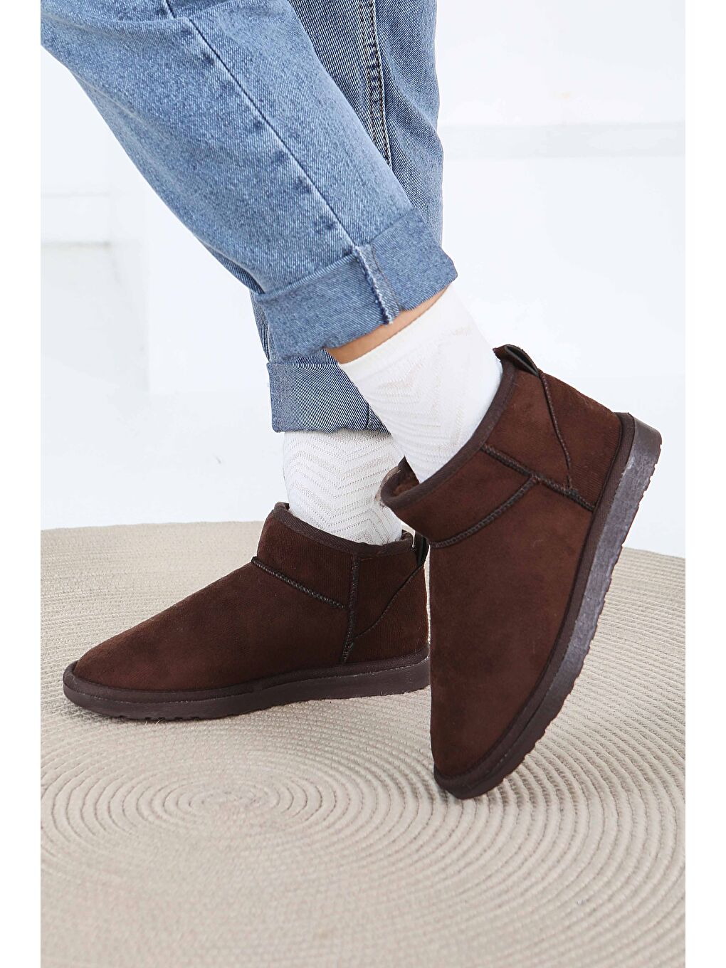 Kahverengi Kadın Kahve İçi Pelüş Yarım Süet Bot - 27784-KAHVE-2