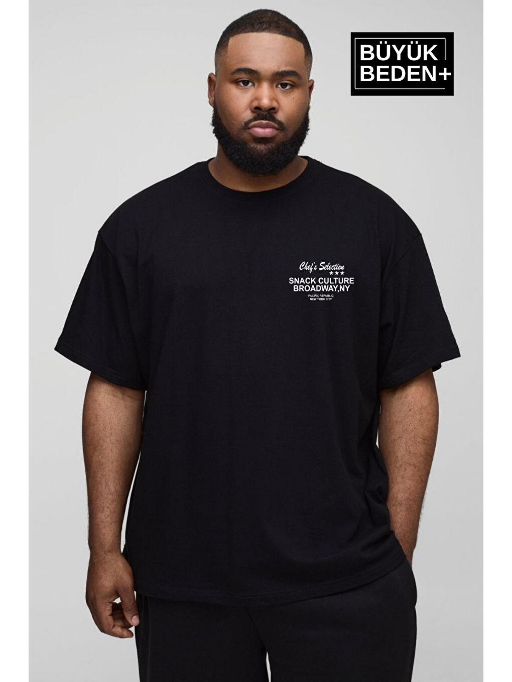Siyah Erkek  Chef's Selection Baskılı Bisiklet Yaka Büyük Beden Tişört SPR25BTS908