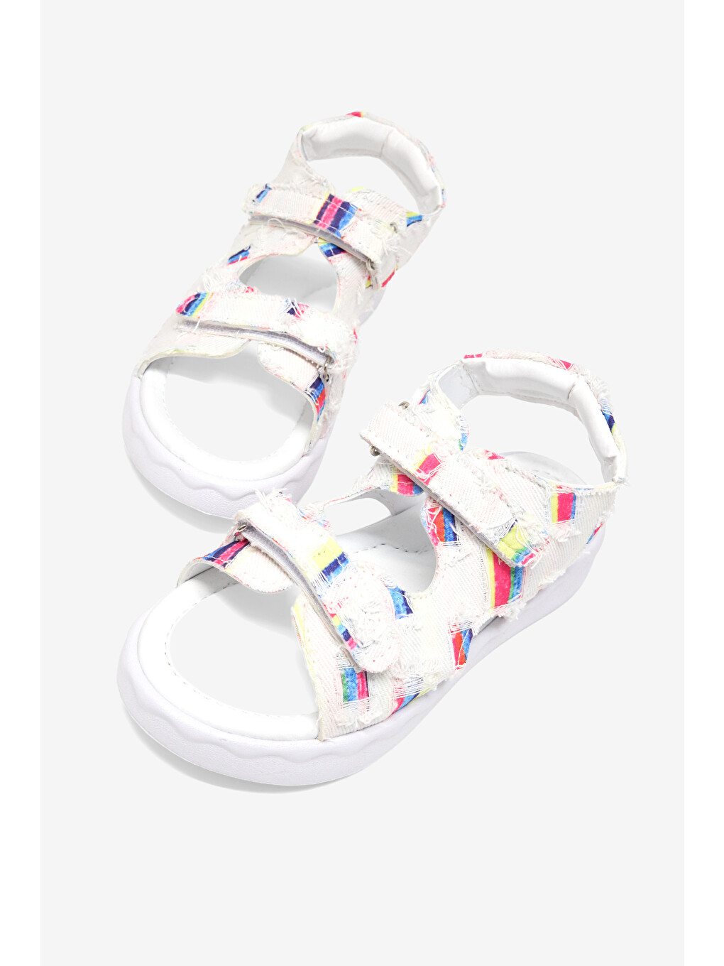 Çocuk Unisex Beyaz Rahat Kalıp Renk Desenli Çift Cırtlı Sandalet-2