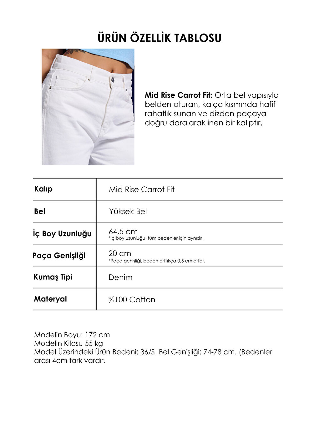 Kadın Kırık Beyaz Venüs 7s6-101 Mid Rise Carrot Fit %100 Pamuk Denim Jean-4