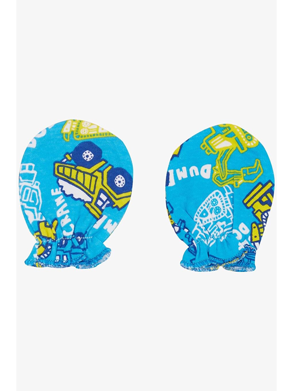 Yenidoğan Bebek Eldiven İş Makinası Baskılı Mavi (7 X 9 Cm)-1