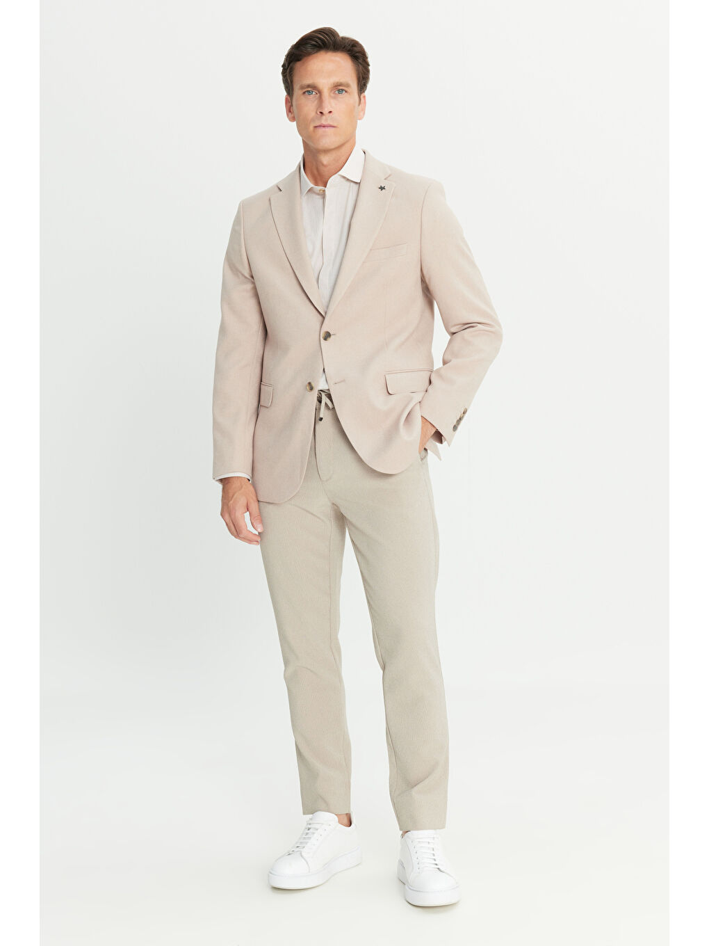 Erkek Bej Dar Kesim Mono Yaka Kapak Cepli Blazer Ceket-1