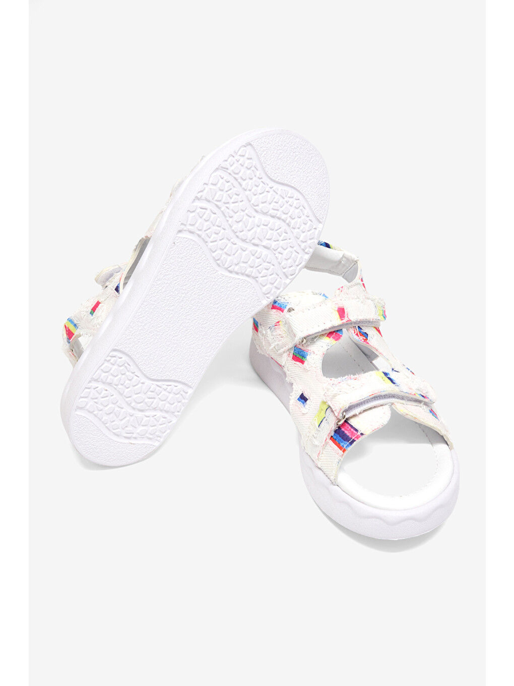 Çocuk Unisex Beyaz Rahat Kalıp Renk Desenli Çift Cırtlı Sandalet-3