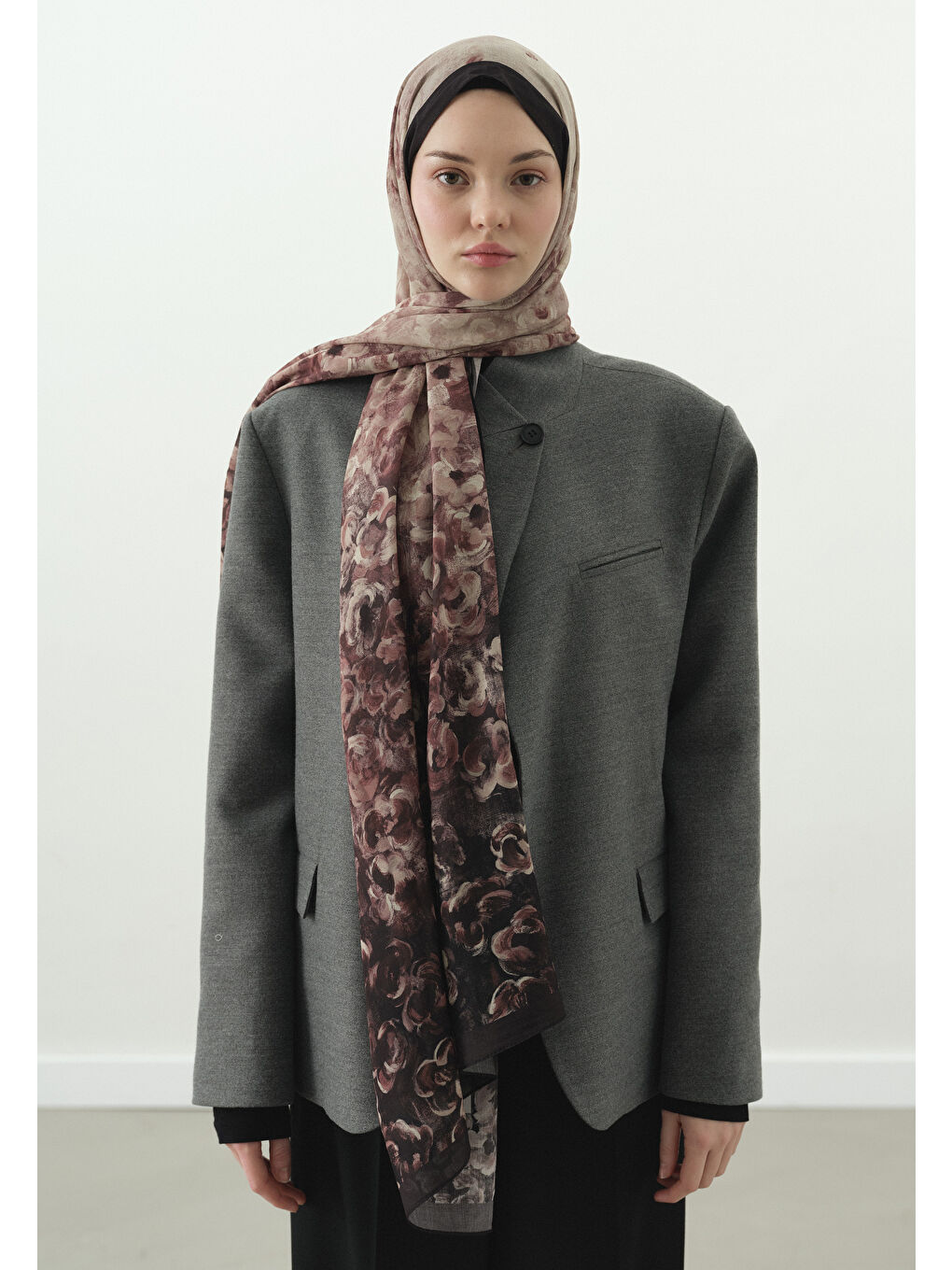 Mürdüm PEARLIE DESENLİ PAMUK VİSKON ŞAL MÜRDÜM-1