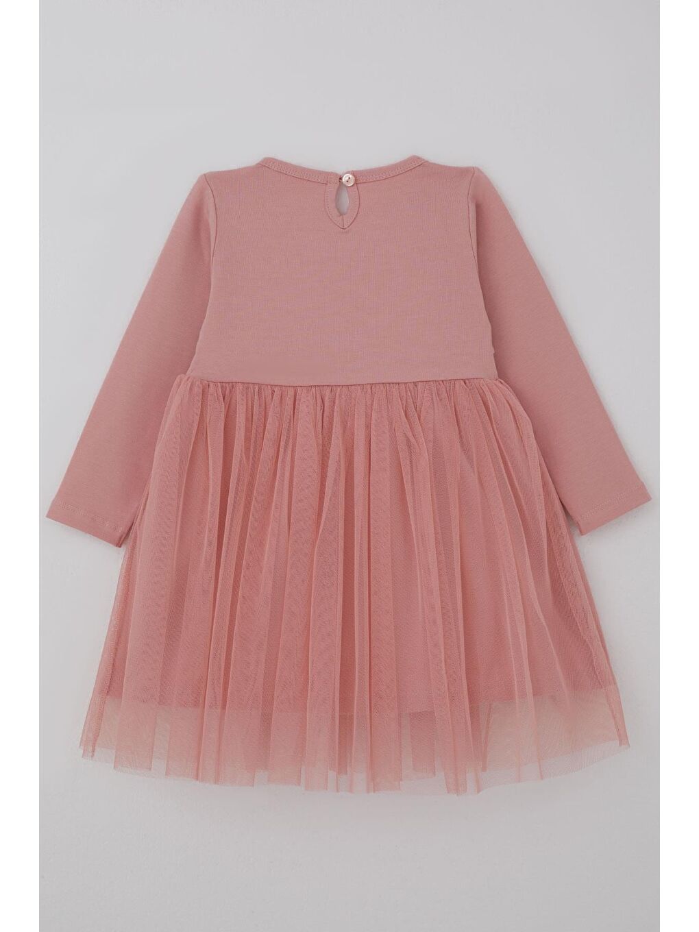 Pembe Kız Çocuk Uzun Kollu Elbise Pullu Tüllü Çiçek Aksesuarlı Gülkurusu (1.5-5 Yaş)-1