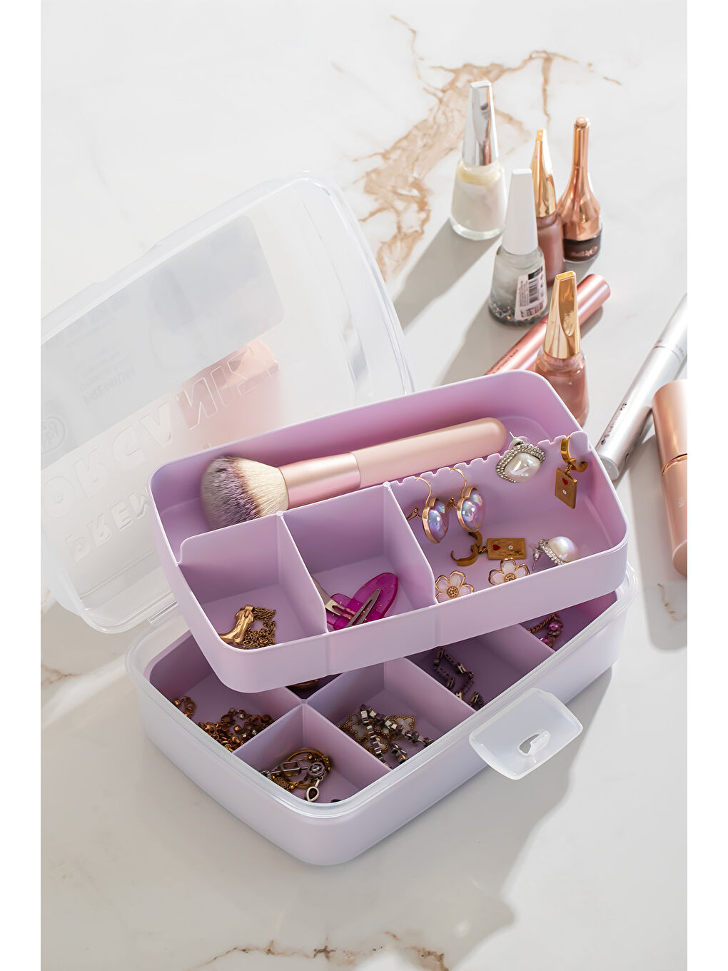 1192-3 Premium 12 Bölmeli Çok Amaçlı Organizer Saklama Kabı Lila-1