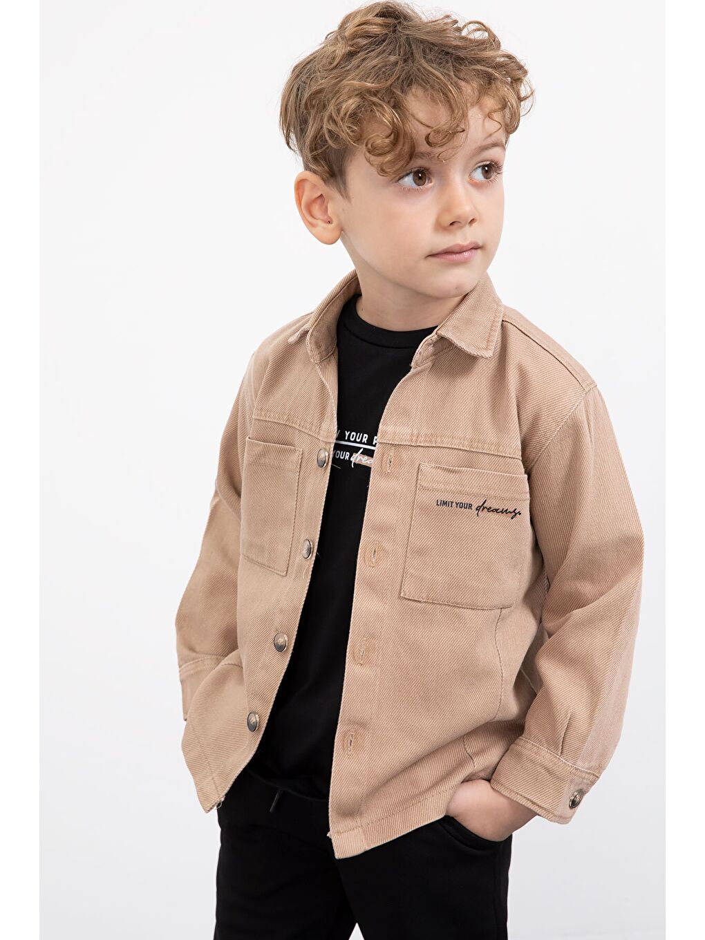 Kahverengi Yazılı Düğmeli Gömlekli Erkek Çocuk Pantolonlu 3lü Takım 23371-4